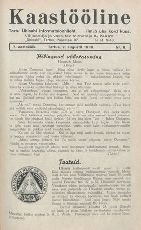 Kaastööline : Tartu Ühisabi Informatsioonileht ; 8 1936-08-02
