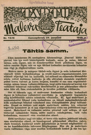 Tartu Maleva Teataja ; 15/16 1938-01-24