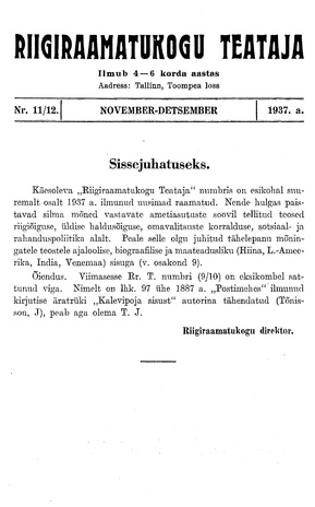 Riigiraamatukogu Teataja ; 11-12 1937-11/12