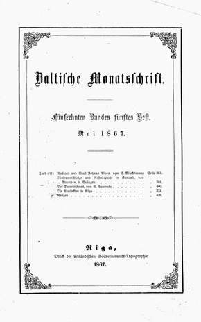 Baltische Monatsschrift ; 5 1867-05