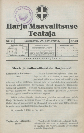 Harju Maavalitsuse Teataja ; 24 1930-11-29