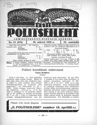 Eesti Politseileht ; 13 1929