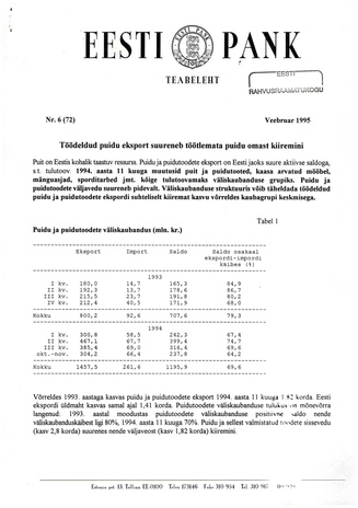 Eesti Pank : teabeleht ; 6 (72) 1995-02