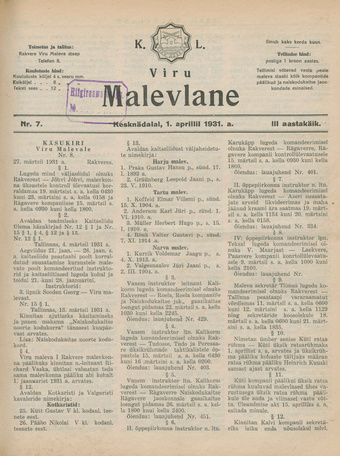 K. L. Viru Malevlane ; 7 1931-04-01
