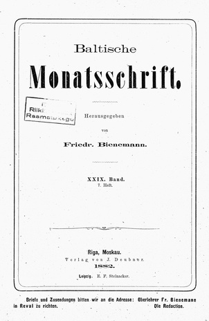 Baltische Monatsschrift ; 7 1882