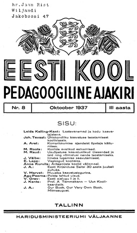 Eesti Kool ; 8 1937-10