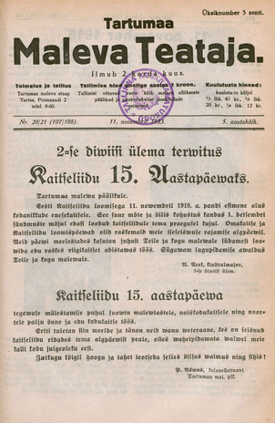 Tartumaa Maleva Teataja ; 20/21 (107/108) 1933-11-11