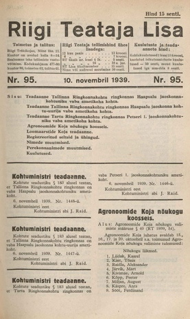 Riigi Teataja Lisa : seaduste alustel avaldatud teadaanded ; 95 1939-11-10