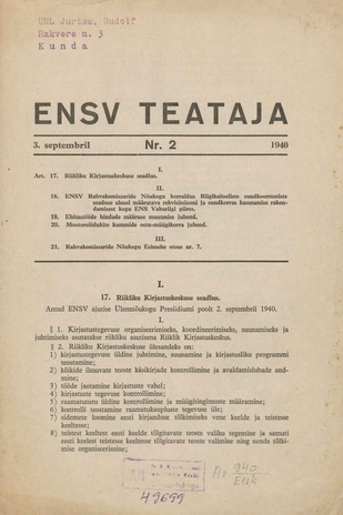Eesti NSV Teataja ; 2 1940-09-03