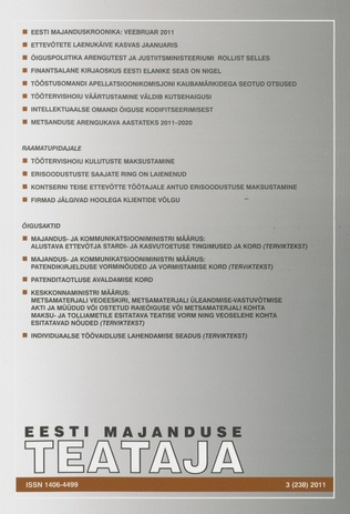 Eesti Majanduse Teataja : majandusajakiri aastast 1991 ; 3 (238) 2011