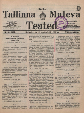 K. L. Tallinna Maleva Teated ; 24 (264) 1935-09-19