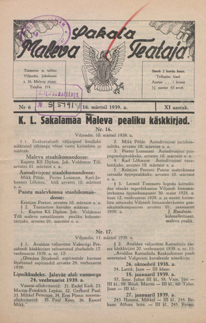 Sakalamaa Maleva Teataja ; 6 1939-03-16