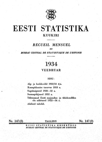 Eesti Statistika : kuukiri ; 147 (2) 1934-02