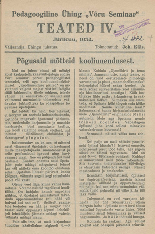 Pedagoogiline Ühing "Võru Seminar" : teated ; IV 1932-04