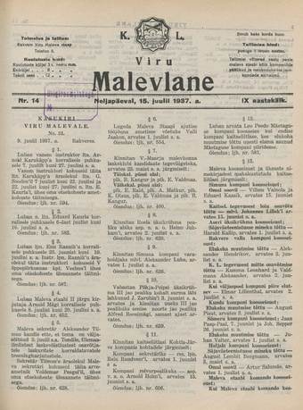 K. L. Viru Malevlane ; 14 1937-07-15
