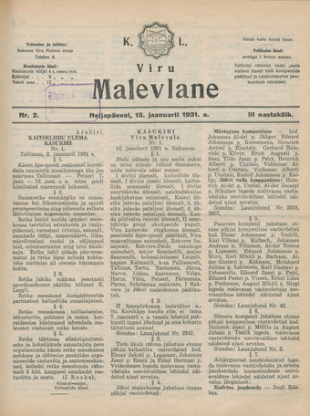 K. L. Viru Malevlane ; 2 1931-01-15