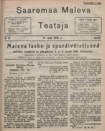 Saaremaa Maleva Teataja ; 10 1929-05-15