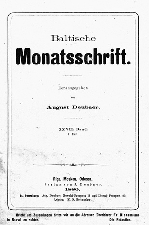 Baltische Monatsschrift ; 1 1880
