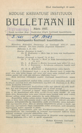 Koduse Kasvatuse Instituudi Bülletään ; 3 1937-03
