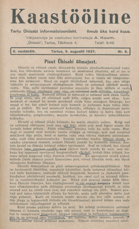 Kaastööline : Tartu Ühisabi Informatsioonileht ; 8 1937-08-09