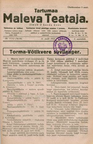 Tartumaa Maleva Teataja ; 11/12 (78/79) 1932-07-15