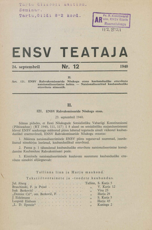 Eesti NSV Teataja ; 12 1940-09-24