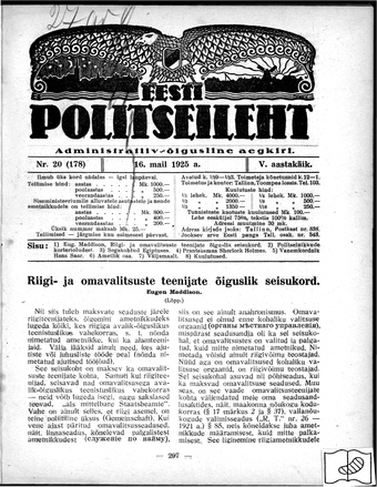 Eesti Politseileht ; 20 1925