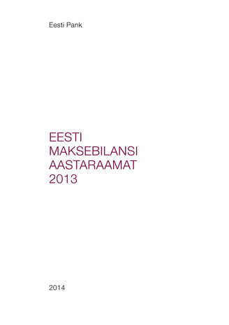 Eesti maksebilansi aastaraamat ; 2013