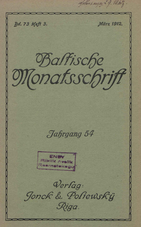 Baltische Monatsschrift ; 3 1912-03