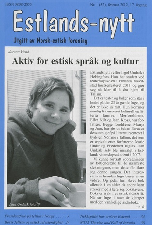 Estlands-nytt : allment tidsskrift for Estlands-interesserte ; 1 (52) 2012-02