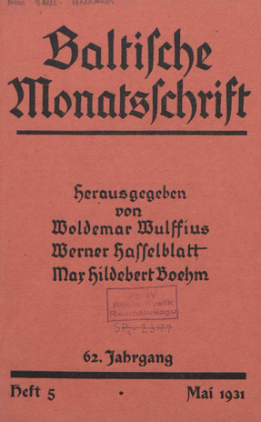 Baltische Monatsschrift ; 5 1931-05
