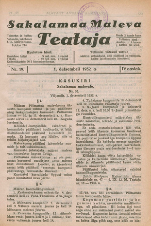 Sakalamaa Maleva Teataja ; 19 1932-12-01
