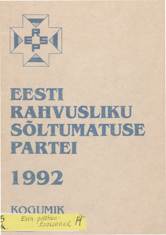 Eesti Rahvusliku Sõltumatuse Partei 1992 : kogumik