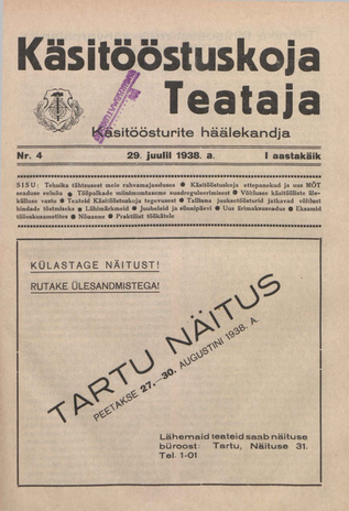 Käsitööstuskoja Teataja : käsitöösturite häälekandja ; 4 1938-07-29