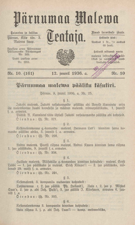 Pärnumaa Maleva Teataja ; 10 (161) 1936-06-12