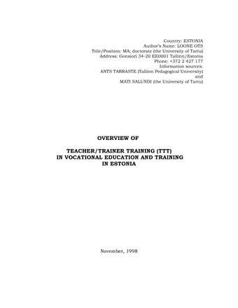 Overview of teacher/trainer training (TTT) in vocational education and training in Estonia: [report]