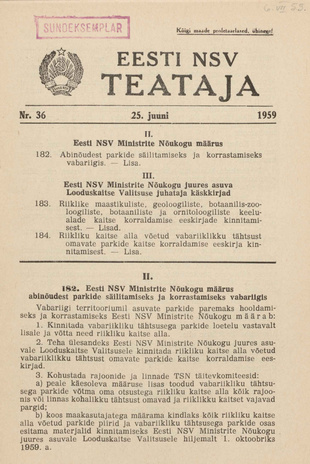 Eesti NSV Teataja = Ведомости Эстонской ССР ; 36 1959-06-25