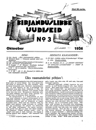 Kirjanduslikke uudiseid ; 3 1926