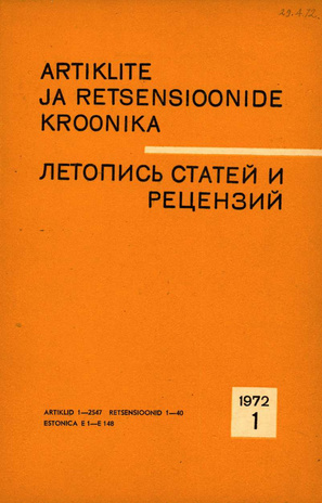 Artiklite ja Retsensioonide Kroonika = Летопись статей и рецензий ; 1 1972-01