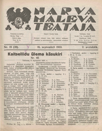 Narva Maleva Teataja ; 18 (39) 1933-09-16