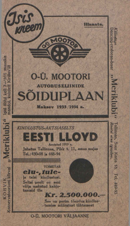Autobuseliinide sõiduplaanid 1933/1934 a. ; 1933