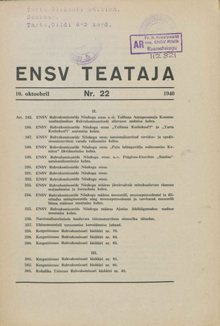 Eesti NSV Teataja ; 22 1940-10-10
