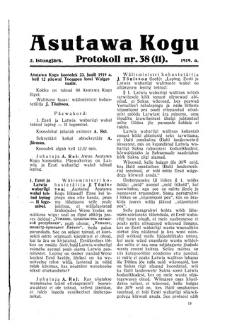 Asutawa Kogu protokoll nr.38 (11) (23. juuli 1919)