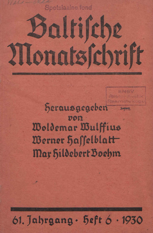 Baltische Monatsschrift ; 6 1930