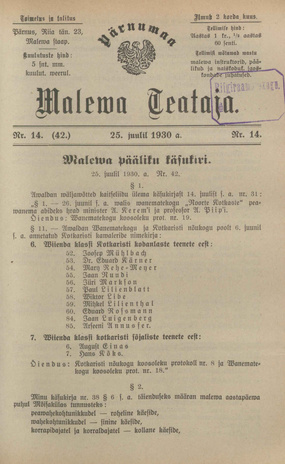 Pärnumaa Maleva Teataja ; 14 (42) 1930-07-25