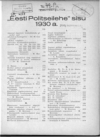 Eesti Politseileht ; 1 1930