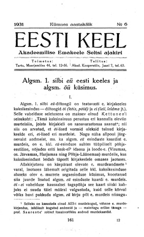 Eesti Keel ; 6 1931
