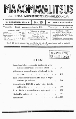 Maaomavalitsus ; 15 1929-10-10