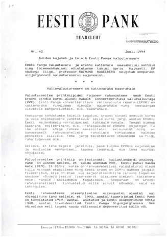 Eesti Pank : teabeleht ; 42 1994-07
