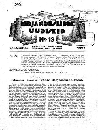 Kirjanduslikke uudiseid ; 13 1927